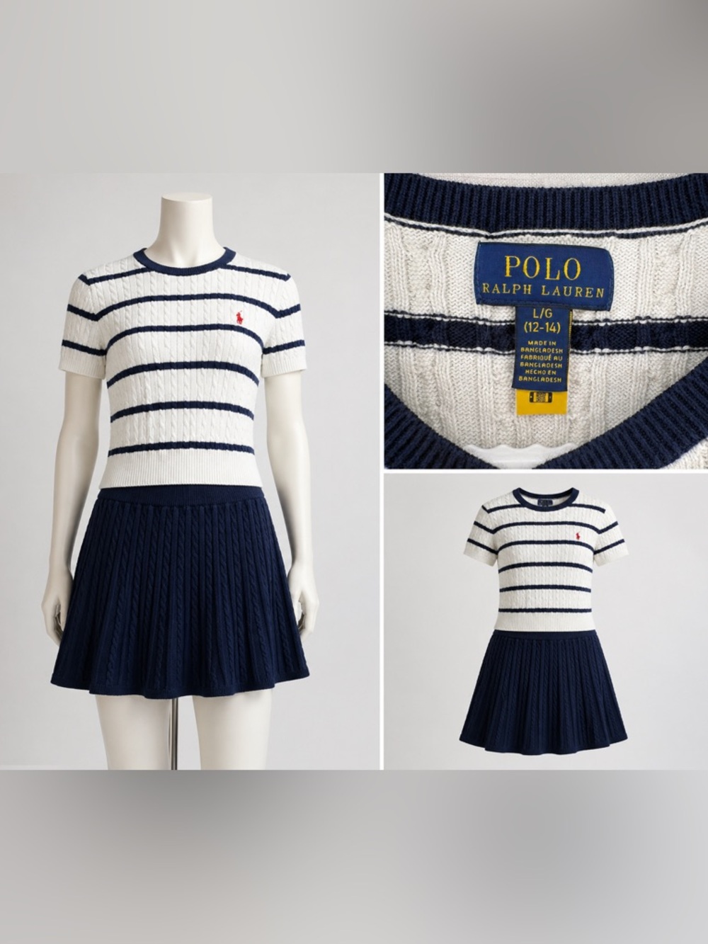 Polo by Ralph Lauren White & Navy Striped Short Sleeve Knit Top
